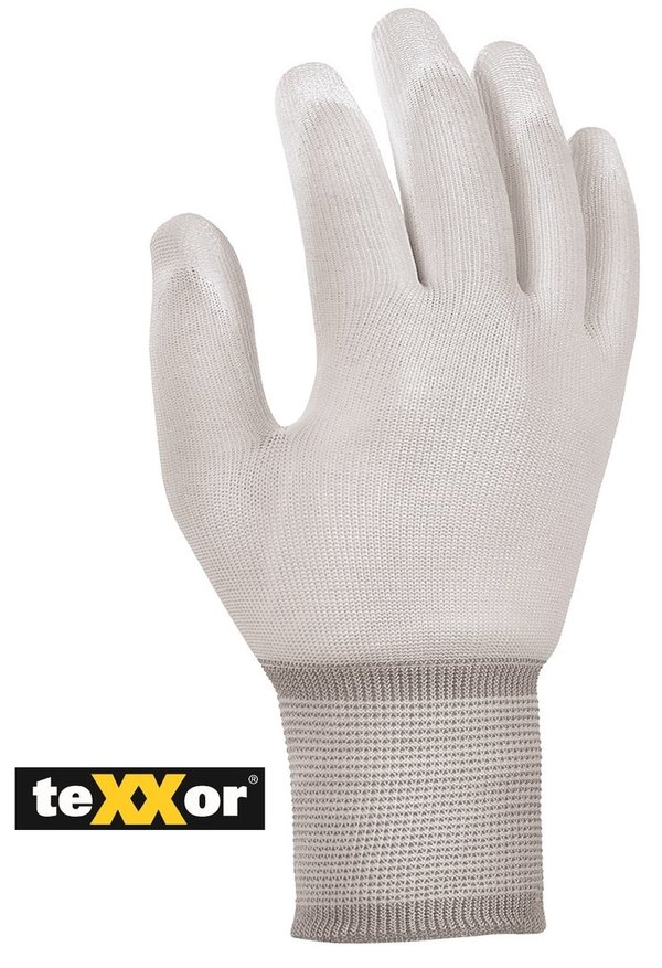 Polyester-Strickhandschuh mit PU-Beschichtung von teXXor® weiß | Gr. 6 (XS) bis 11 (XXL) | ab € 0,59