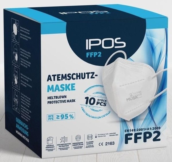 RESTPOSTEN: Atemschutz-Faltmaske von IPOS® | FFP 2 NR | EN 149 mit Zertifikat | CE 2163 | € 0,29