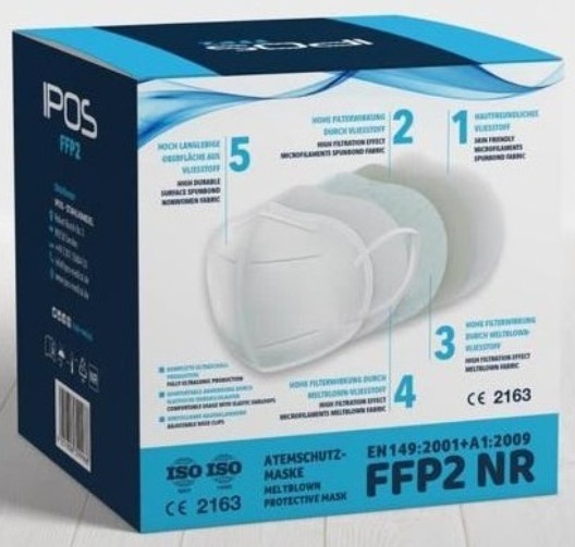 RESTPOSTEN: Atemschutz-Faltmaske von IPOS® | FFP 2 NR | EN 149 mit Zertifikat | CE 2163 | € 0,19
