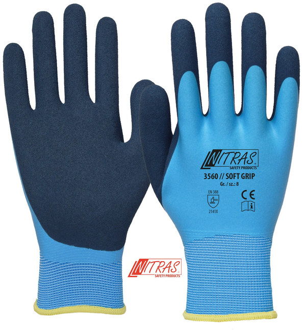 Latexschaum-Handschuh SOFT GRIP von NITRAS® | hell-/dunkelblau | Gr. 7 (S) bis 11 (XXL) | ab € 1,38